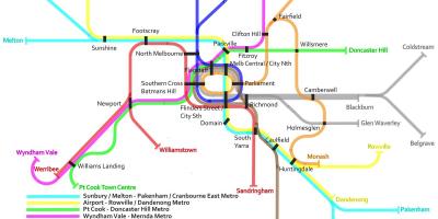 Vlak podzemne željeznice na karti Melbournea