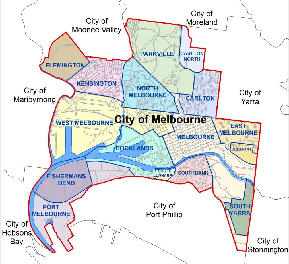 karta predgrađu Melbournea