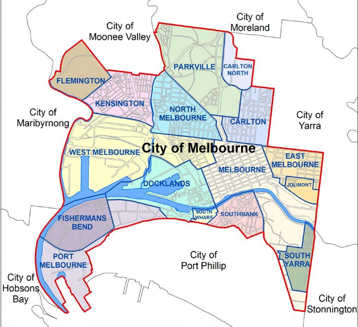 karta Melbourne i okolica