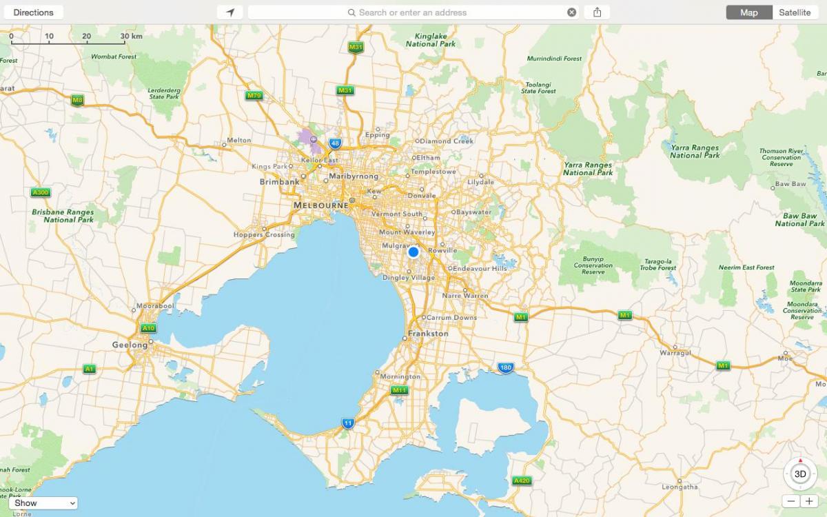 karta Melbourne i okolica
